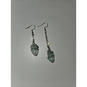 Blue Aura Crystal and Moonstone Earrings